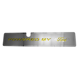 ACC® - Brushed Radiator Cover Vanity Plate with Yellow Carbon Fiber "Powered by Ford" Lettering and Logo