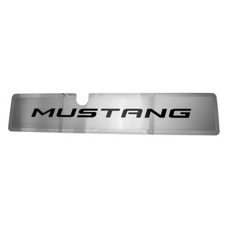 ACC® - Brushed Radiator Cover Vanity Plate with Brushed Black Solid "Mustang" Lettering
