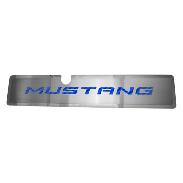 American Car Craft® - Brushed Radiator Cover Vanity Plate with Black "Mustang" Lettering