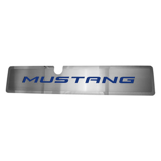 ACC® - Brushed Radiator Cover Vanity Plate with Ford Blue Solid "Mustang" Lettering