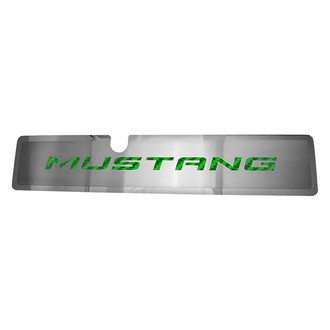 ACC® - Brushed Radiator Cover Vanity Plate with Green Carbon Fiber "Mustang" Lettering