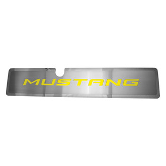 ACC® - Brushed Radiator Cover Vanity Plate with Yellow Solid "Mustang" Lettering