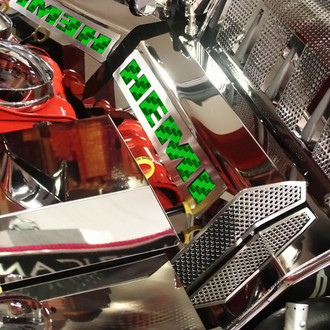 ACC® - MOPAR Licensed Series Perforated Polished Fuel Rail Covers with Green Carbon Fiber HEMI Logo