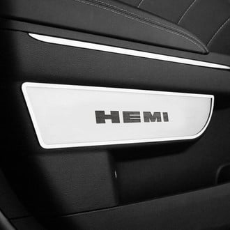 ACC® - Brushed Front Door Badge Plates with Brushed Black HEMI Logo