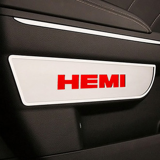 ACC® - Brushed Front Door Badge Plates with Bright Red HEMI Logo