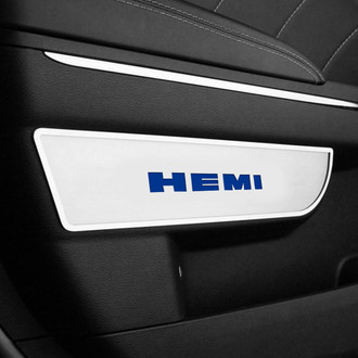 ACC® - Brushed Front Door Badge Plates with Dark Blue HEMI Logo