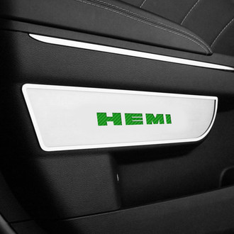 ACC® - Brushed Front Door Badge Plates with Green HEMI Logo