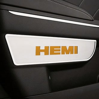 ACC® - Brushed Front Door Badge Plates with HEMI Orange HEMI Logo