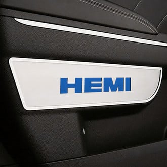 ACC® - Brushed Front Door Badge Plates with MOPAR Blue HEMI Logo