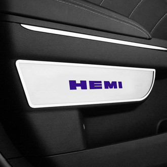 ACC® - Brushed Front Door Badge Plates with Plum Crazy Purple HEMI Logo