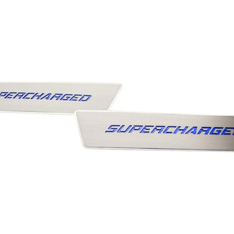 ACC® - Brushed Front Door Badge Plates with Blue Supercharged Logo