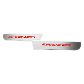 ACC® - Brushed Front Door Badge Plates with Bright Red Supercharged Logo