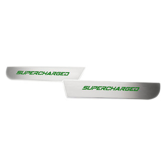 ACC® - Brushed Front Door Badge Plates with Green Supercharged Logo