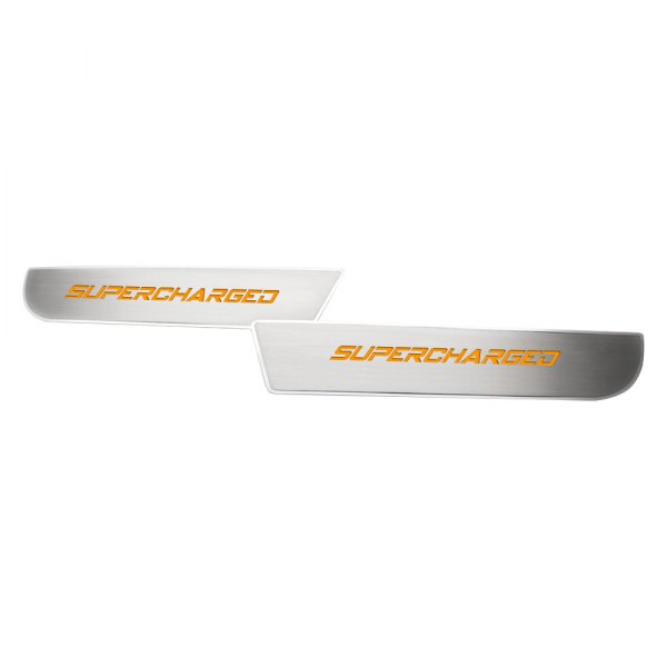 American Car Craft® - Brushed Front Door Badge Plates With Supercharged Logo