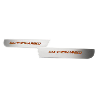 ACC® - Brushed Front Door Badge Plates with Orange Supercharged Logo