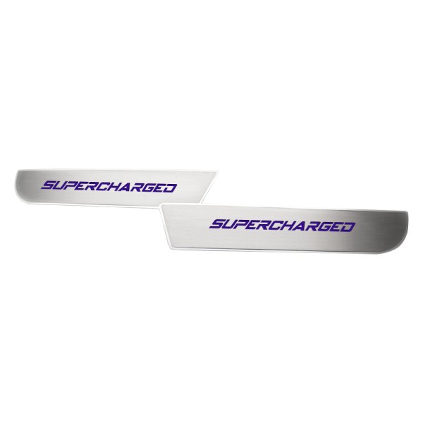 American Car Craft® - Brushed Front Door Badge Plates With Supercharged Logo