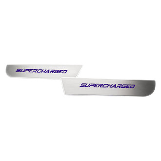 ACC® - Brushed Front Door Badge Plates with Plum Crazy Purple Supercharged Logo