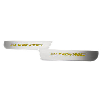 ACC® - Brushed Front Door Badge Plates with Yellow Supercharged Logo