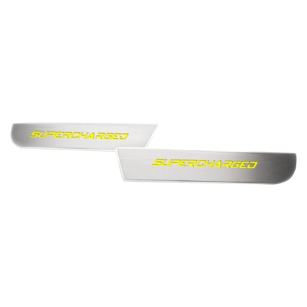 American Car Craft® - Brushed Front Door Badge Plates With Supercharged Logo