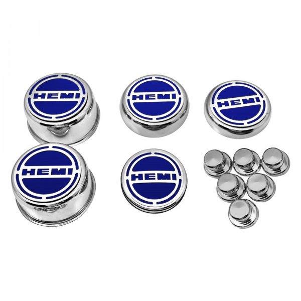 American Car Craft® - Brushed Dark Blue Solid Cap Cover Set with Dark Blue HEMI Logo