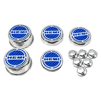 ACC® - Brushed Cap Cover Set with Blue Carbon Fiber HEMI Logo
