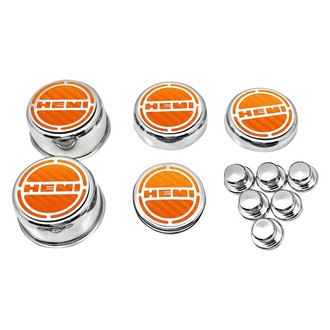 ACC® - Brushed Cap Cover Set with Orange Carbon Fiber HEMI Logo