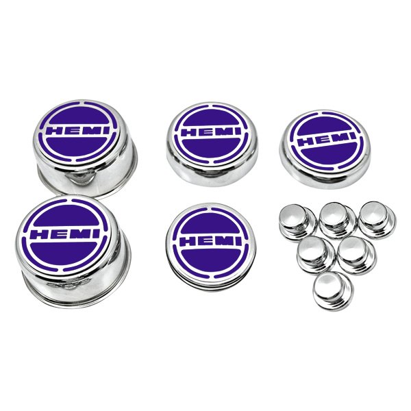 American Car Craft® - Brushed Cap Cover Set with Plum Crazy Purple HEMI Logo