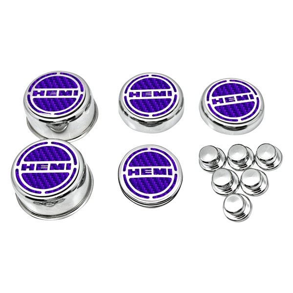American Car Craft® - Brushed Cap Cover Set with Purple HEMI Logo
