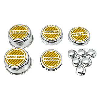ACC® - Brushed Cap Cover Set with Yellow Carbon Fiber HEMI Logo