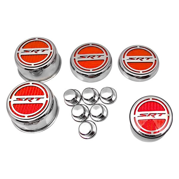 American Car Craft® - Brushed Cap Cover Set with Bright Red SRT Logo
