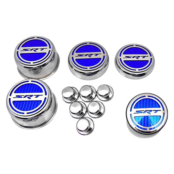 American Car Craft® - Brushed Cap Cover Set with Dark Blue SRT Logo