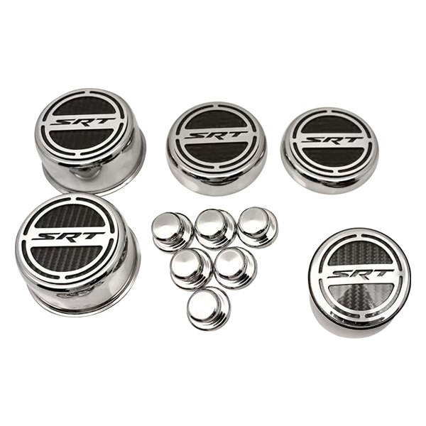 American Car Craft® - Brushed Cap Cover Set with Black SRT Logo