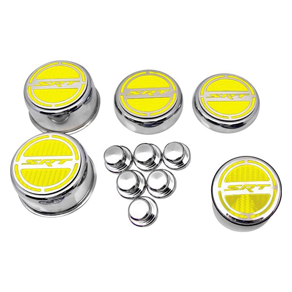 American Car Craft® - Brushed Cap Cover Set with Yellow SRT Logo