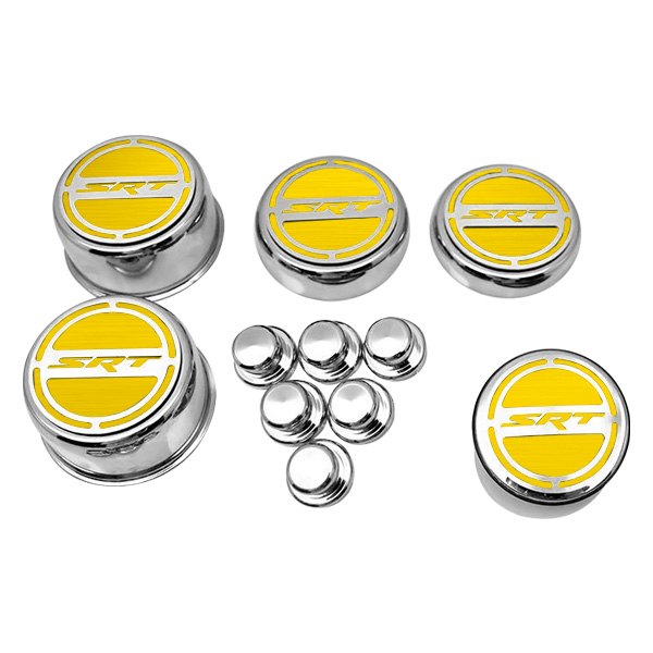 American Car Craft® - Brushed Cap Cover Set with Yellow SRT Logo