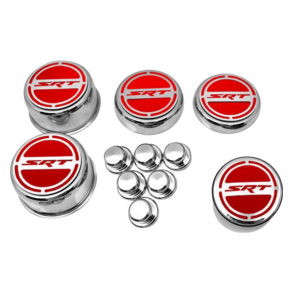 American Car Craft® - Brushed Cap Cover Set with Bright Red SRT Logo