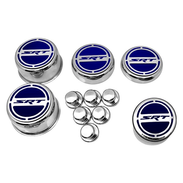 American Car Craft® - Brushed Cap Cover Set with Dark Blue SRT Logo