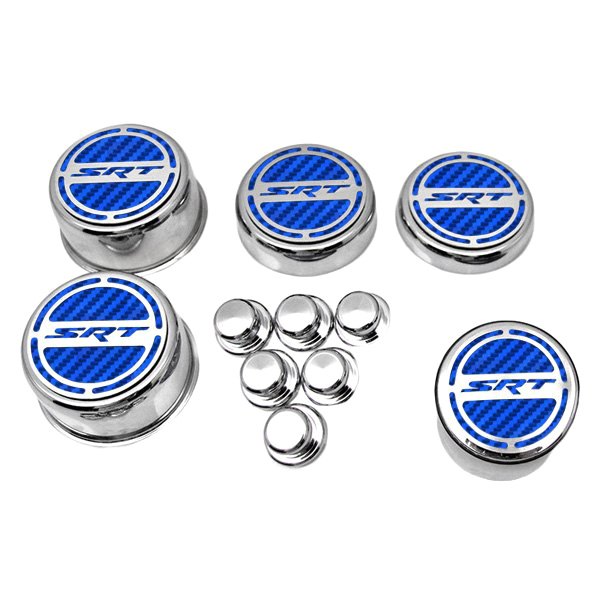 American Car Craft® - Brushed Cap Cover Set with Blue SRT Logo