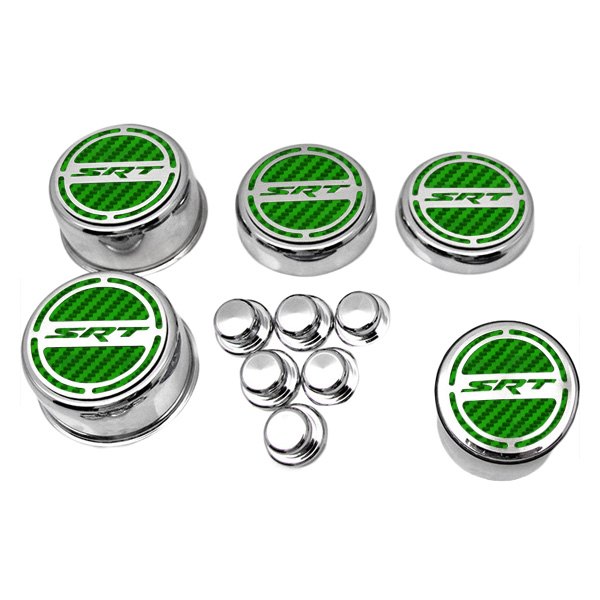 American Car Craft® - Brushed Cap Cover Set with Green SRT Logo