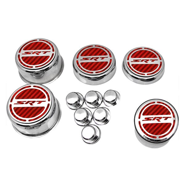 American Car Craft® - Brushed Cap Cover Set with Red SRT Logo