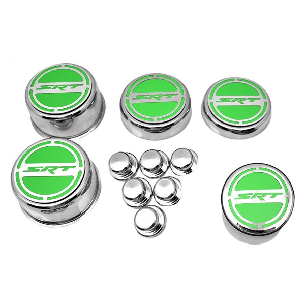 American Car Craft® - Brushed Cap Cover Set with Sublime Green SRT Logo