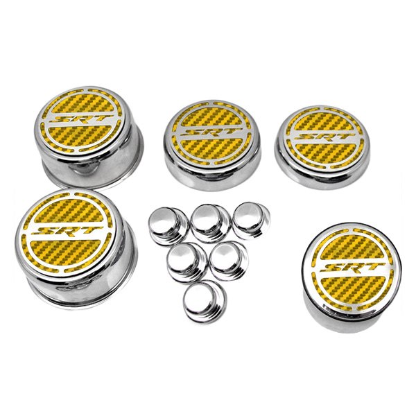 American Car Craft® - Brushed Cap Cover Set with Yellow SRT Logo