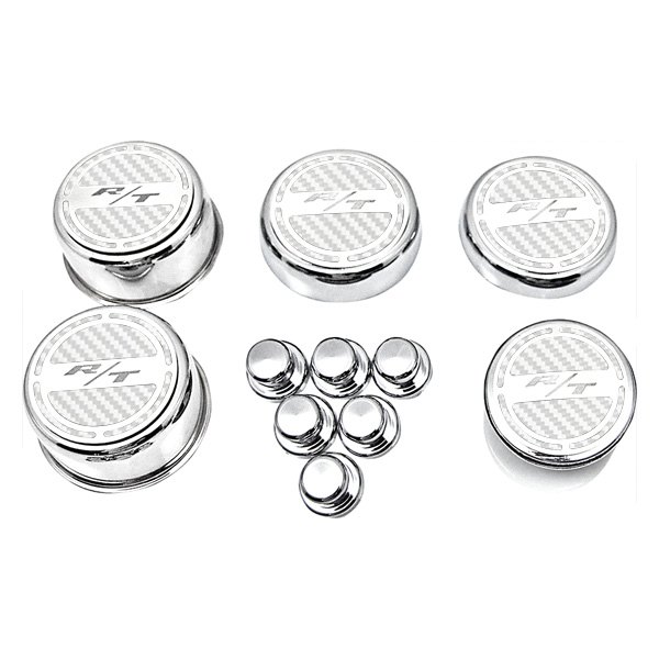 American Car Craft® - Brushed White Carbon Fiber Cap Cover Set with RT Logo