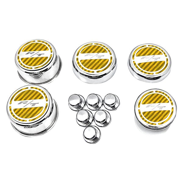 American Car Craft® - Brushed Yellow Carbon Fiber Cap Cover Set with RT Logo