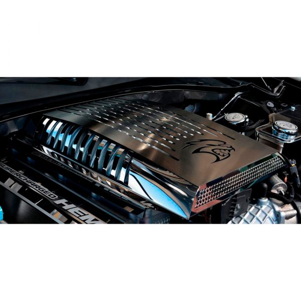 American Car Craft® - HELLCAT Logo Style Polished Engine Cover With Carbon Fiber Inlay