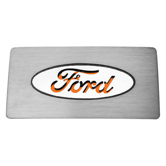 ACC® - Brushed Glove Box Trim Plate with Ford Orange Ford Logo