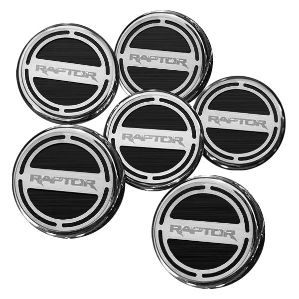 American Car Craft® - Chrome Brushed Black Solid Cap Cover Set with Raptor Logo