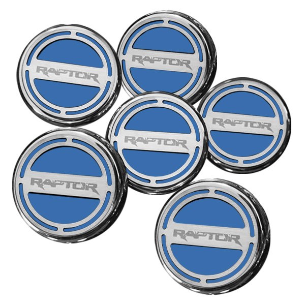 American Car Craft® - Chrome Ford Blue Solid Cap Cover Set with Raptor Logo
