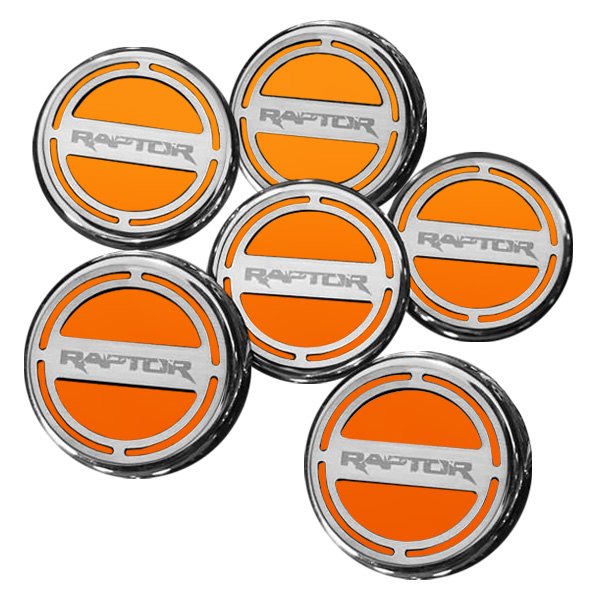 American Car Craft® - Chrome Orange Fury Solid Cap Cover Set with Raptor Logo