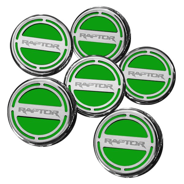 American Car Craft® - Chrome Synergy Green Solid Cap Cover Set with Raptor Logo