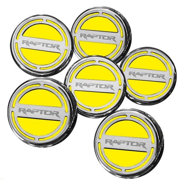 American Car Craft® - Chrome Yellow Solid Cap Cover Set with Raptor Logo